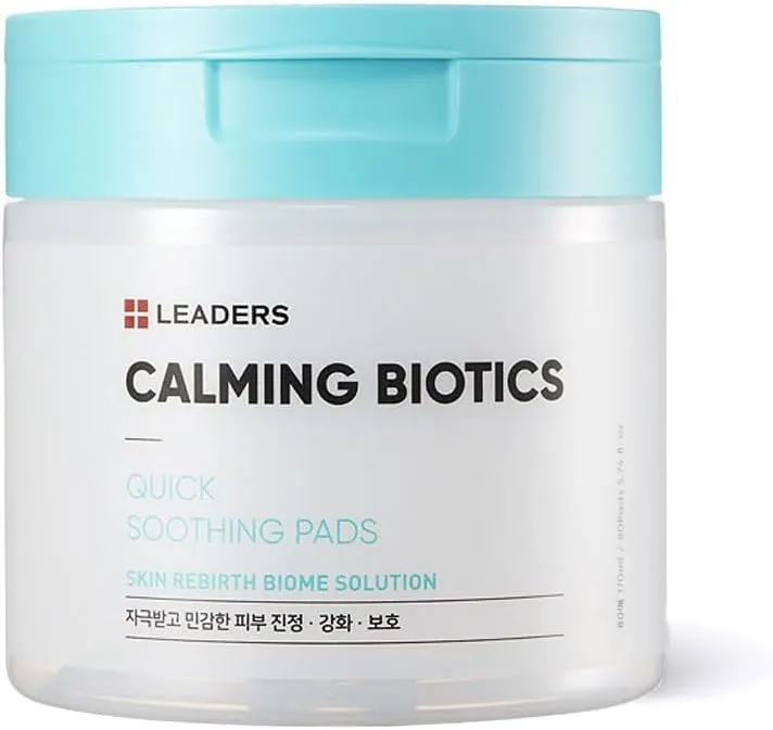 LEADERS Calming Biotics Toner Pad - Quick Soothing Instant Relief and Hydration for Dry and Sensitive Skin, 6-Type Cica Liposome Complex, and Plant Mucin Korean Skincare 80 Pads x 170ml