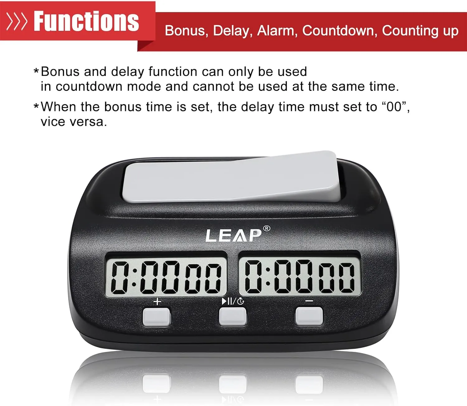 LEAP Chess Clock Digital Chess Timer Professional for Board Games Timer with Alarm Function Black (Official Store)