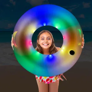 LED Inflatable Pool Float for Kids and Adult, Adult Pool Float Tube, LED Pool Swim Ring, Water Fun Large Blow Up Summer Beach Swimming Raft