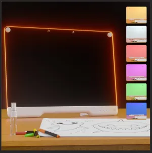 LED Note Board with 7 Color Light Modes, 16-Inch Rechargeable Neon Glow Art Dry Erase Light Up Drawing Pad with Built-in Stand for Kids, Sketching Gift Toy for Teens, 7 Markers, White