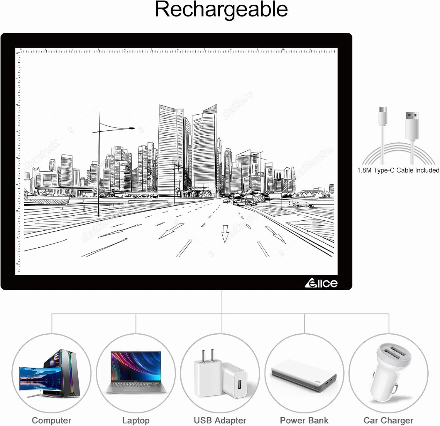 LED Light Pad, ELICE A4 Wireless Battery Powered Light Pad Artcraft Tracing Pad Light Box Dimmable Brightness Rechargeable Light Board for Artists Drawing Sketching Animation Stencilling X-ray Viewing