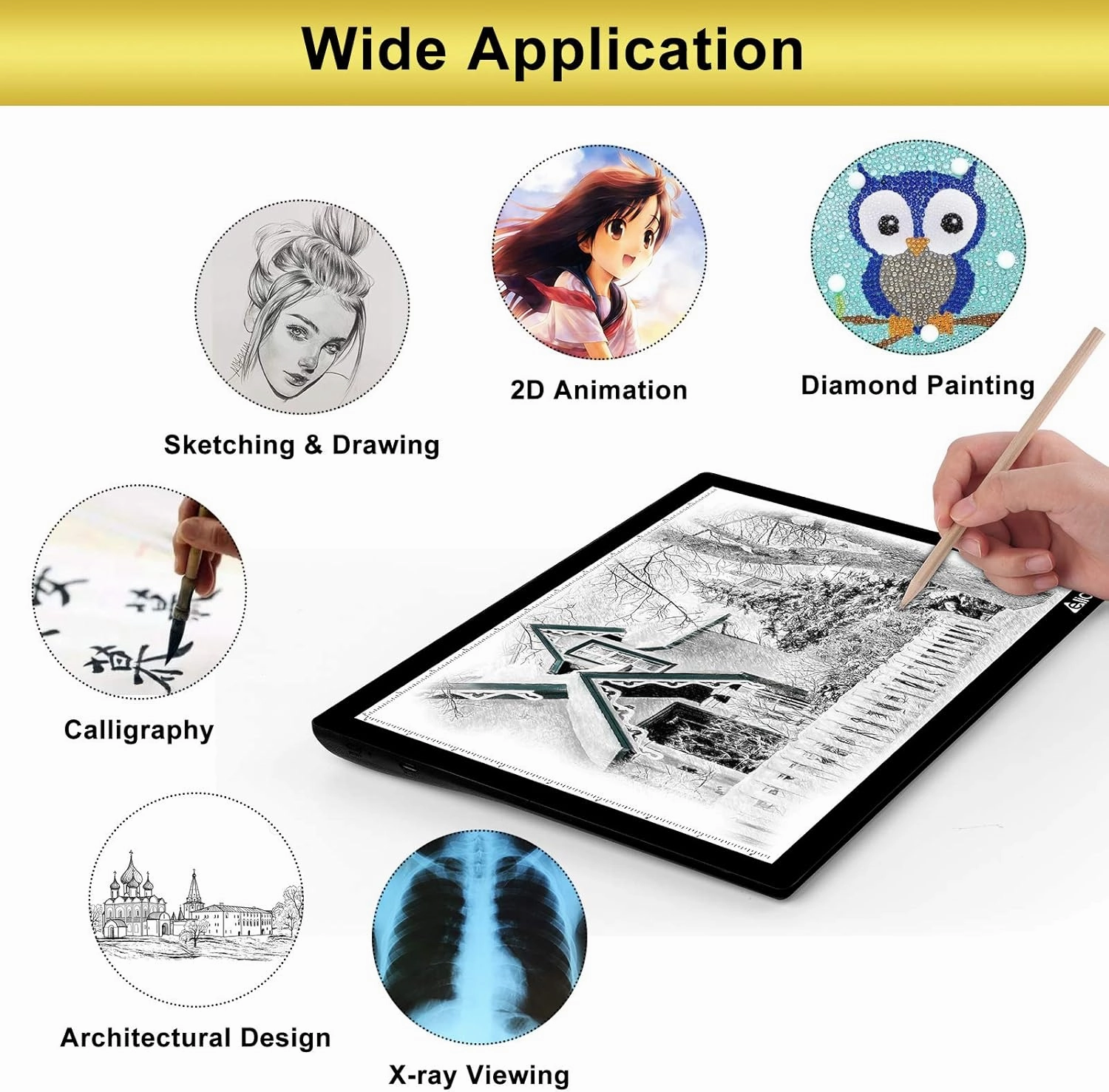 LED Light Pad, ELICE A4 Wireless Battery Powered Light Pad Artcraft Tracing Pad Light Box Dimmable Brightness Rechargeable Light Board for Artists Drawing Sketching Animation Stencilling X-ray Viewing