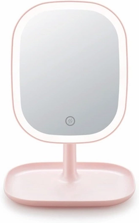 Led Makeup Mirror with Lamp Desktop, Fill Light Small Mirror Home Desktop Folding Portable Dressing Mirror, Cold and Warm Sunlight, Three-Color Fill Light (Color : Pink, Size : CH)