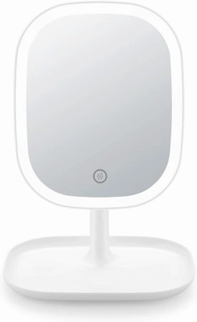 Led Makeup Mirror with Lamp Desktop, Fill Light Small Mirror Home Desktop Folding Portable Dressing Mirror, Cold and Warm Sunlight, Three-Color Fill Light (Color : White, Size : Large)