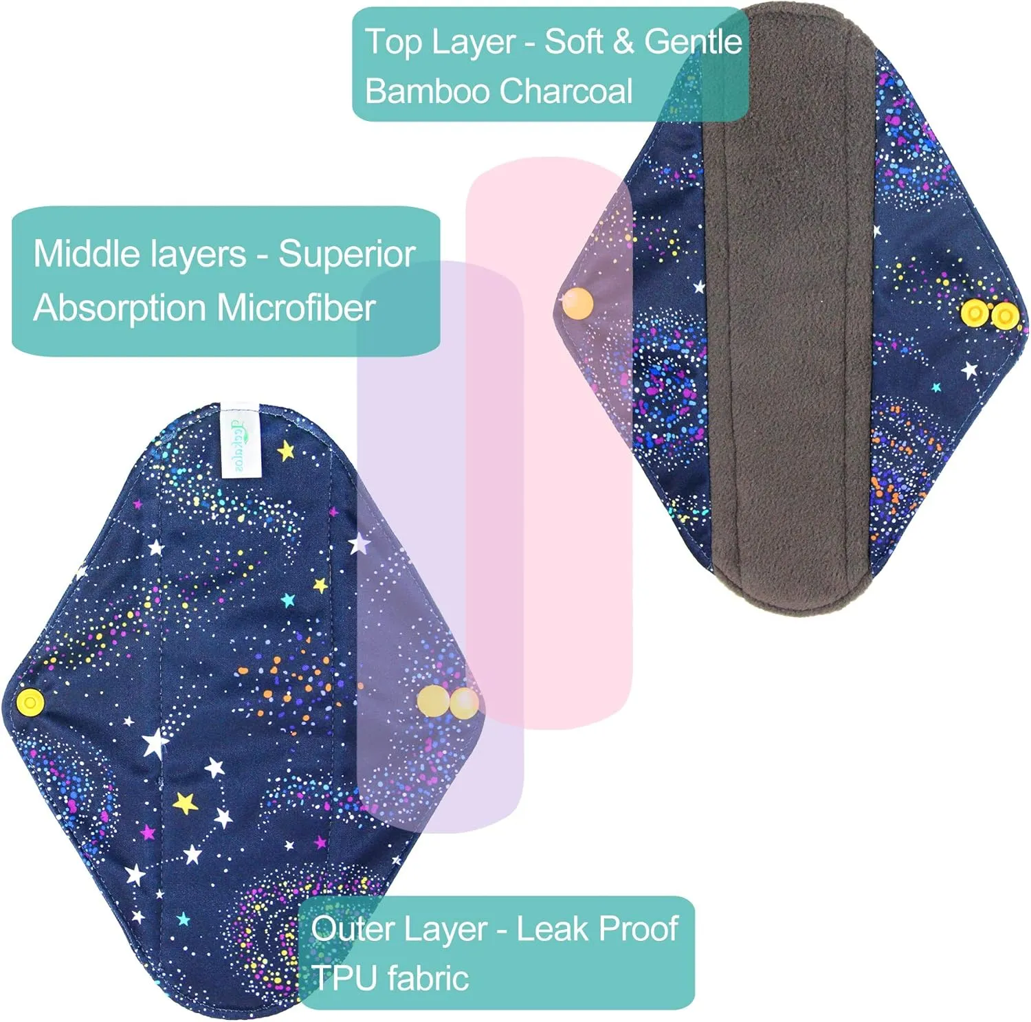 Leekalos Reusable Menstrual Pads - Bamboo Menstrual Cloth Pads | Light Incontinence Pads | Reusable Sanitary Pads - Pack of 6, 1 Cloth Mini Wet Bag
