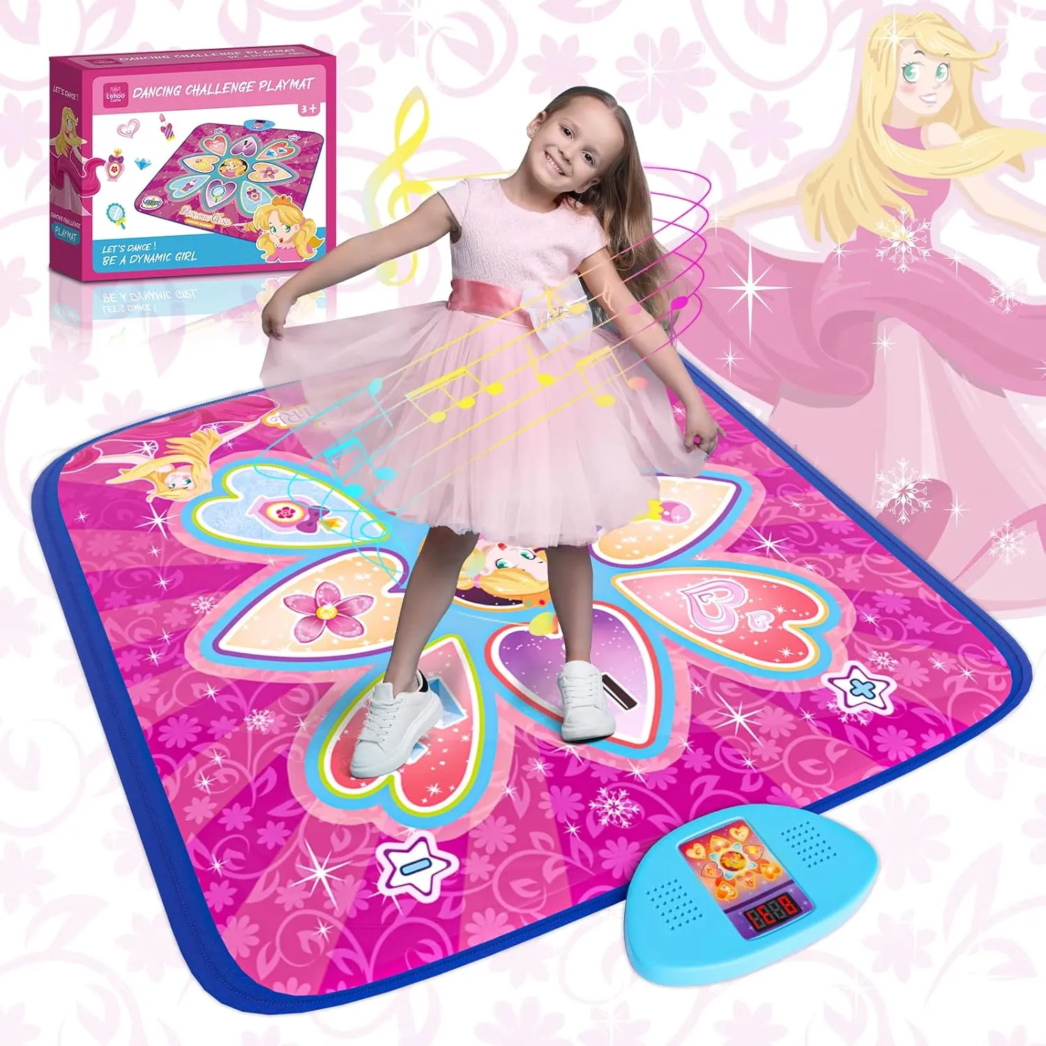 Lehoo Castle Dance Mat for Girls, for Kids Teens, Dance Mixer Rhythm Step Play Mat for Girls, Dance Game Toy for Kids, Dance Pad with 7 Modes LED Light Adjustable Volume Built-in Music