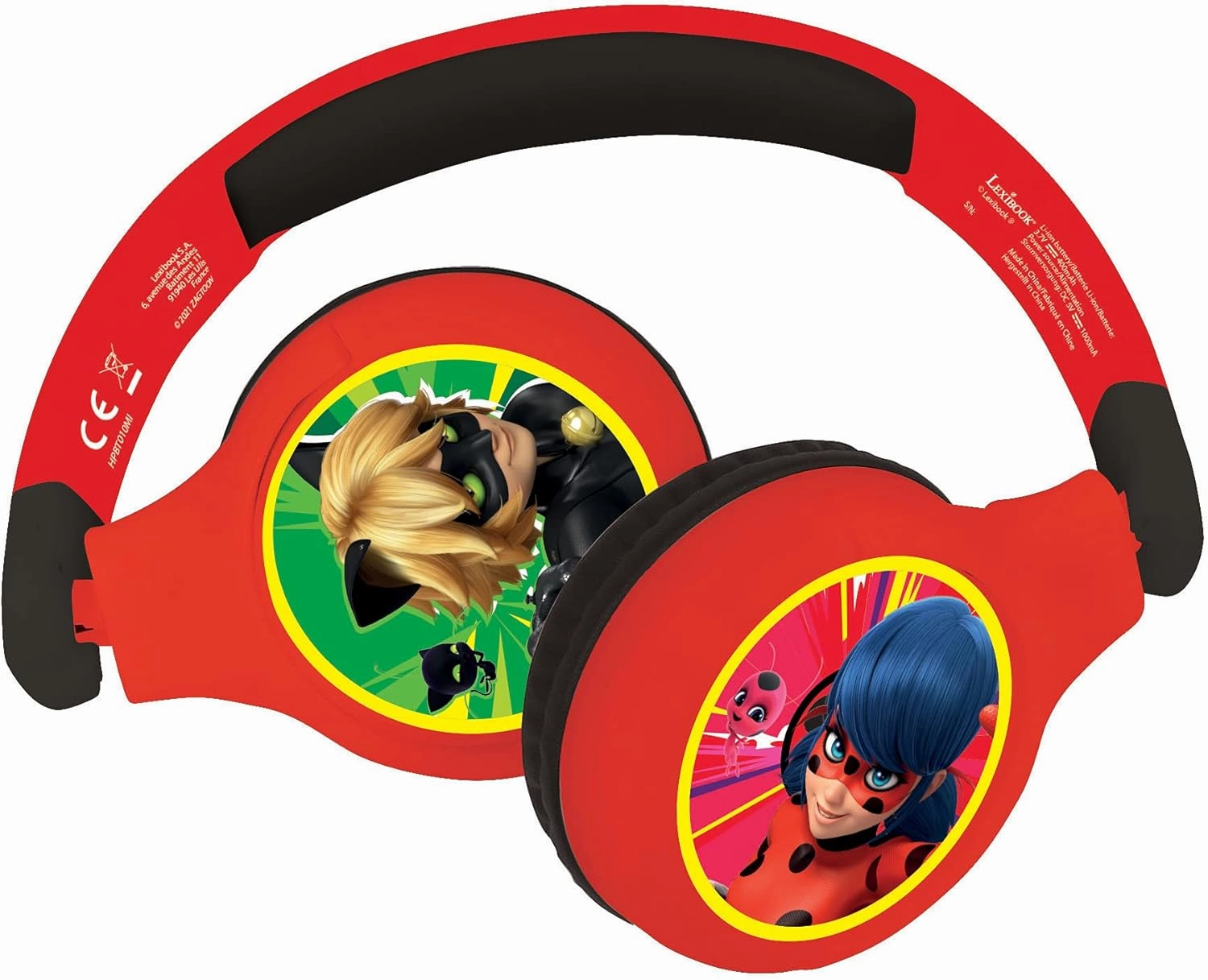Lexibook, Miraculous Ladybug Cat Noir, 2-in-1 Bluetooth Headphones for Kids - Stereo Wireless Wired, Kids Safe, Foldable, Adjustable, HPBT010MI