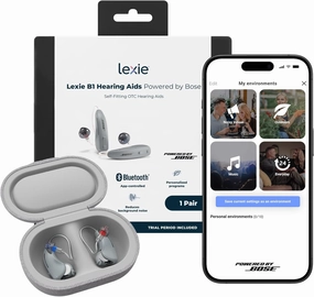 Lexie B1 OTC Hearing Aids Powered by Bose - Bluetooth-enabled Hearing Aids with Invisible Fit and All Day Comfort | Replaceable Batteries, Noise Reduction and Self-Fit Solution (Light Gray)