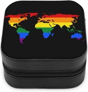 LGBTQ Gay Rainbow World Map Custom Jewelry Case for Women Travel Holder Organizer Box for Rings Earrings Necklaces Gifts