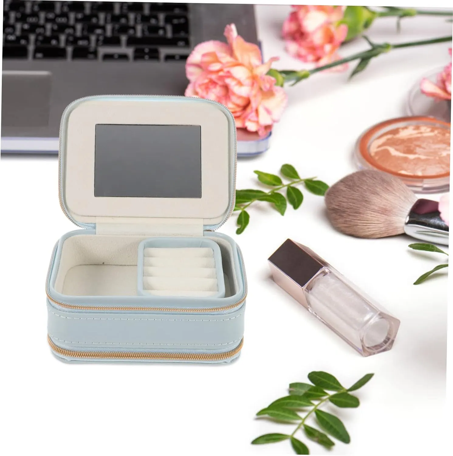LIFKOME Box Necklace Jewelry Large Case Storage Holder Velvet Rings Flannel Sky-blue