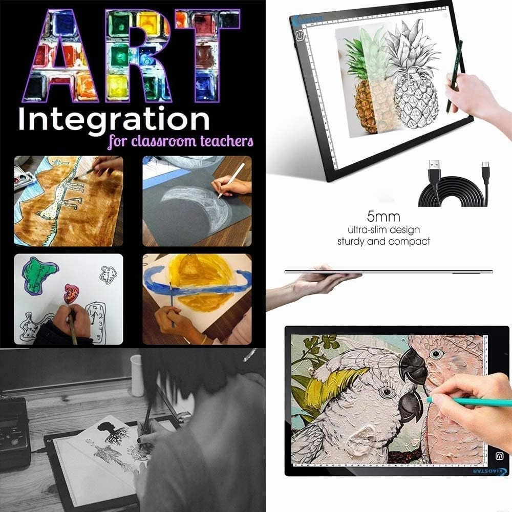 Light Box Drawing Pad, Tracing Board with Type-C Charge Cable and Brightness Adjustable for Artists, AnimationDrawing, Sketching, Animation, X-ray Viewing (A4) Not Rechargeable