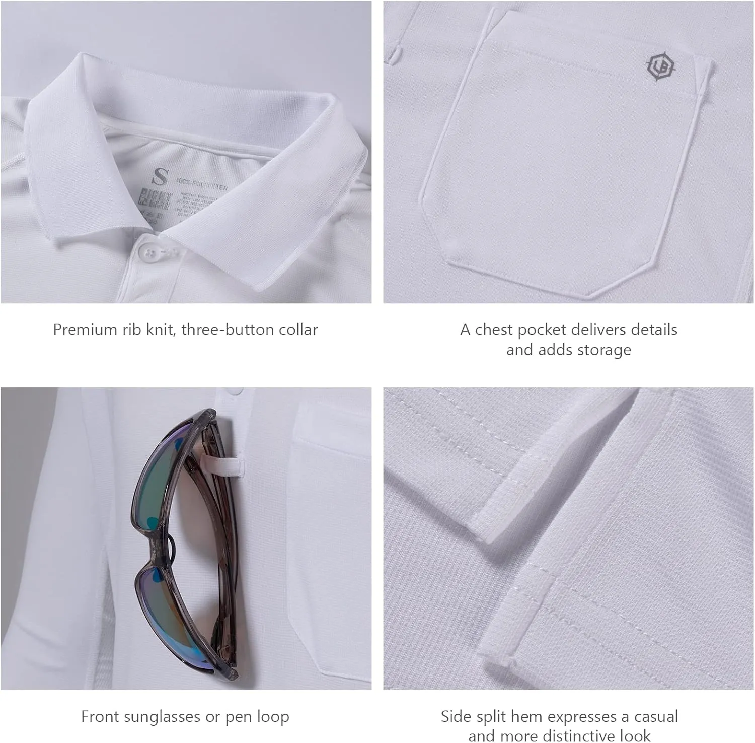 Lightbare Men’s Performance Polo Shirt Moisture Wicking Quick Dry Tactical Pique Shirts Hiking Fishing Golf UPF 50
