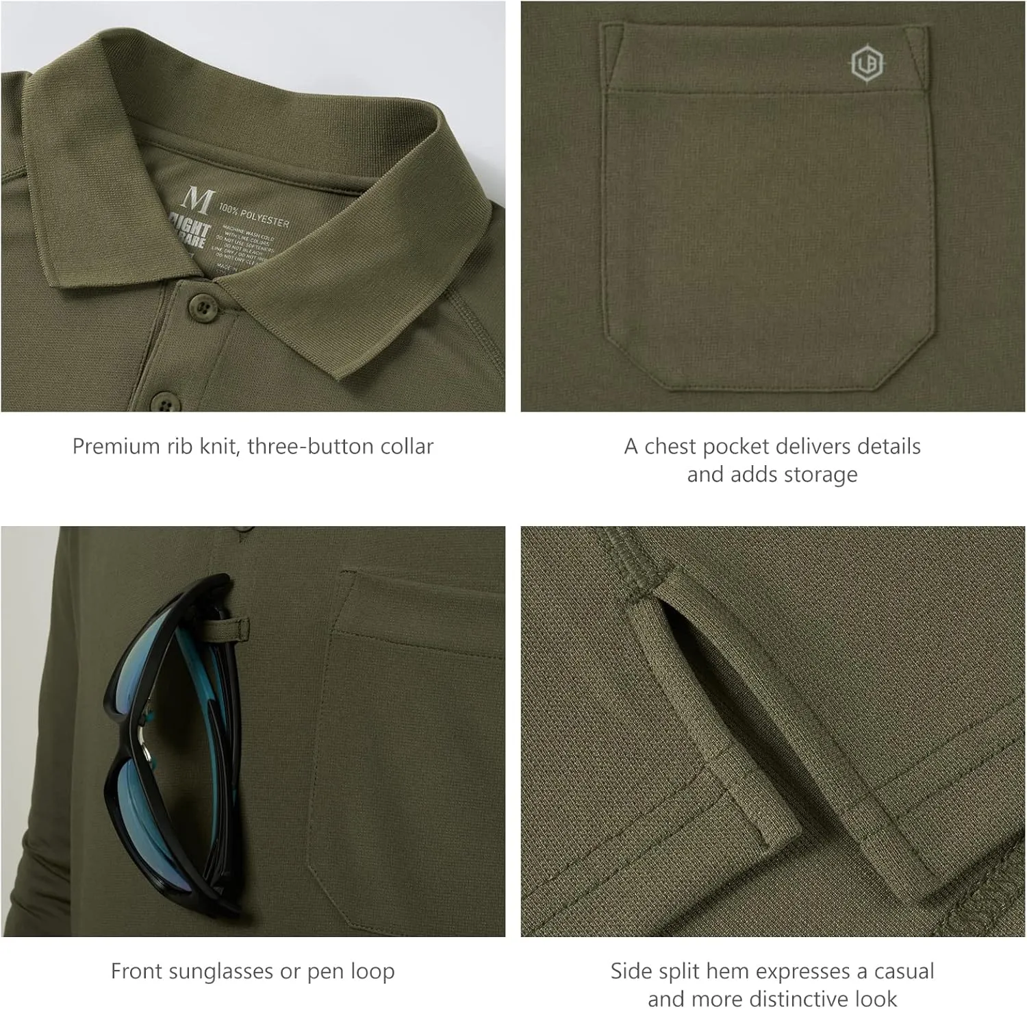 Lightbare Men’s Performance Polo Shirt Moisture Wicking Quick Dry Tactical Pique Shirts Hiking Fishing Golf UPF 50