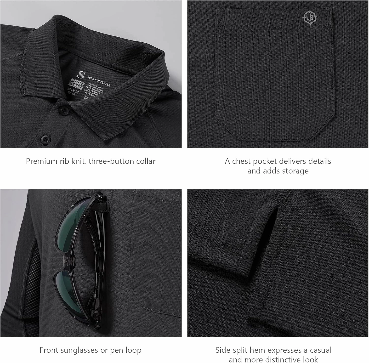 Lightbare Men’s Performance Polo Shirt Moisture Wicking Quick Dry Tactical Pique Shirts Hiking Fishing Golf UPF 50