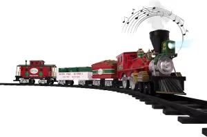 Lionel Battery-Operated North Pole Central Freight Toy Train Set with Bluetooth, Locomotive, Train Cars, & Track with Authentic Train Sounds, Lights, & Water Vapor Smoke Effects for Kids 4 