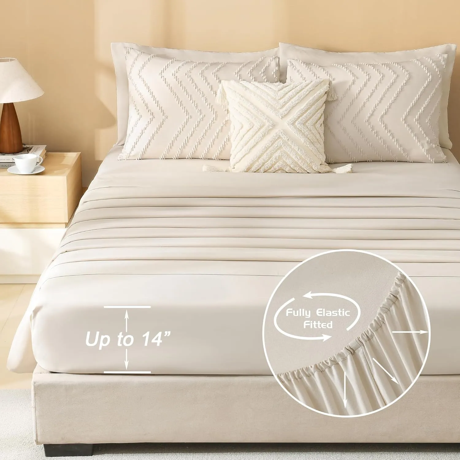 Litanika Beige King Size Comforter Set with Sheets - 7 Pieces Bed in a Bag King Boho Tufted Complete Beddding Sets with Comforter, Sheets, Pillowcases & Shams