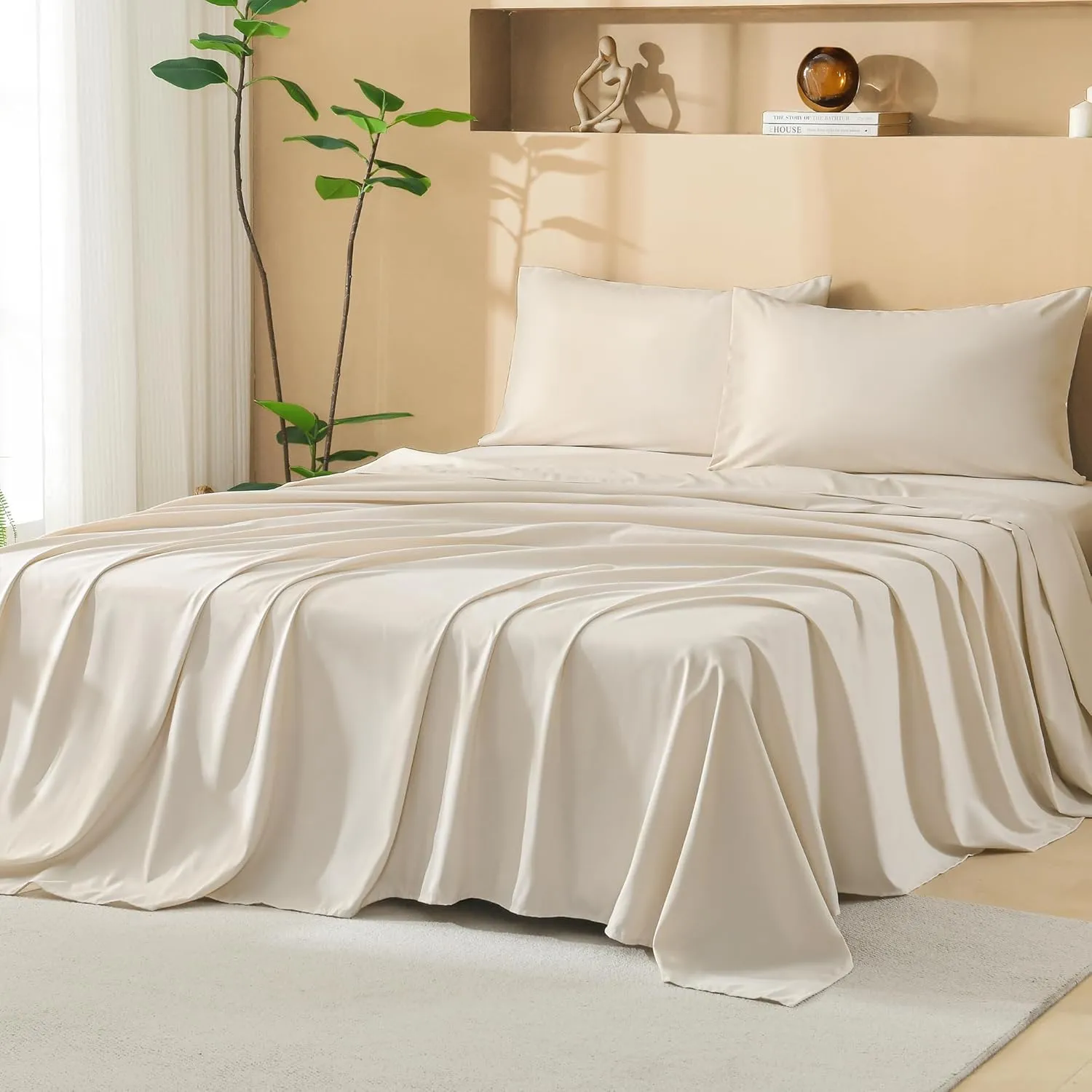Litanika Beige King Size Comforter Set with Sheets - 7 Pieces Bed in a Bag King Boho Tufted Complete Beddding Sets with Comforter, Sheets, Pillowcases & Shams