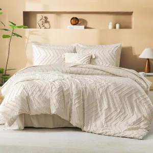 Litanika Beige King Size Comforter Set with Sheets - 7 Pieces Bed in a Bag King Boho Tufted Complete Beddding Sets with Comforter, Sheets, Pillowcases & Shams