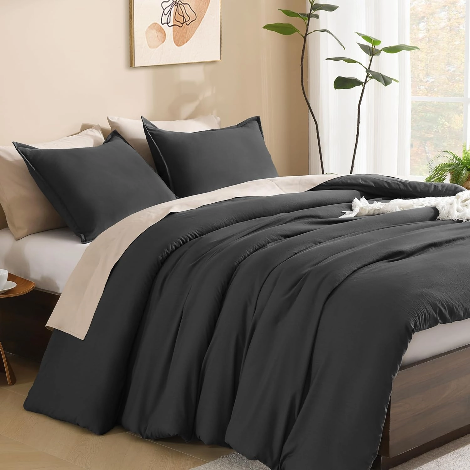 Litanika Grey Comforter King Size Set, Dark Gray Lightweight Plain Bedding Comforters Sets, All Season Fluffy Bed Set (104x90In Comforter & 2 Pillowcases)