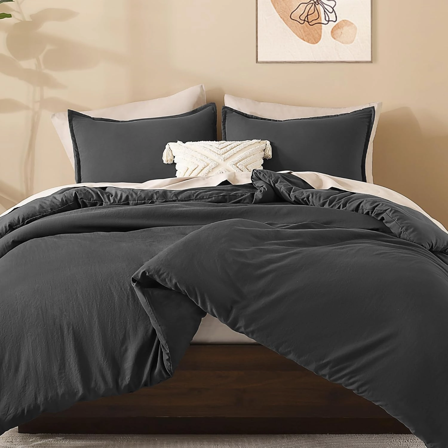 Litanika Grey Comforter King Size Set, Dark Gray Lightweight Plain Bedding Comforters Sets, All Season Fluffy Bed Set (104x90In Comforter & 2 Pillowcases)