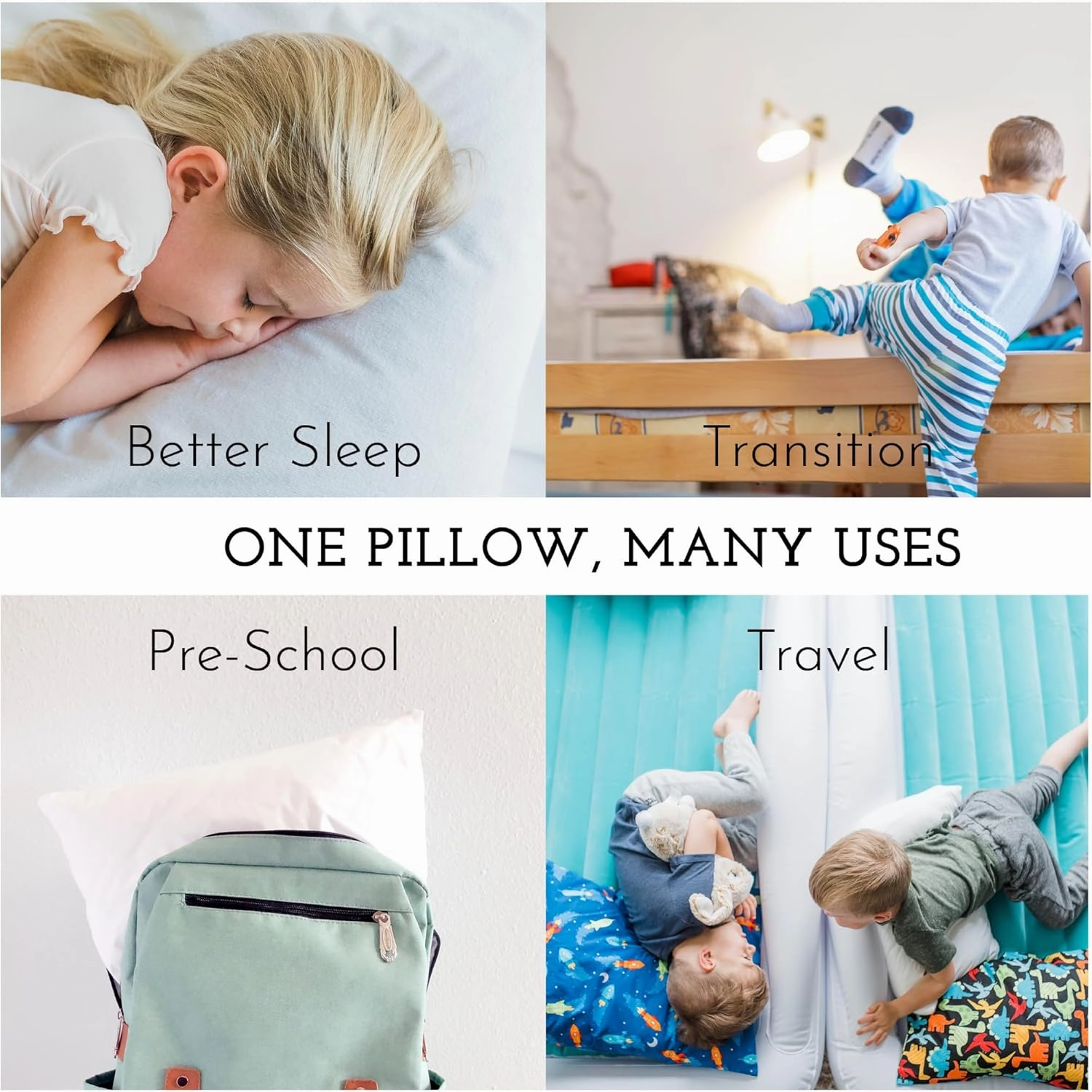 Little Sleepy Head Toddler Pillow with Pillowcase 13x18 - Kids Pillow for Sleeping - Better Neck Support Ergonomic Pillow and Toddler Pillowcase - Best Pillows for Kids (Bicycles)