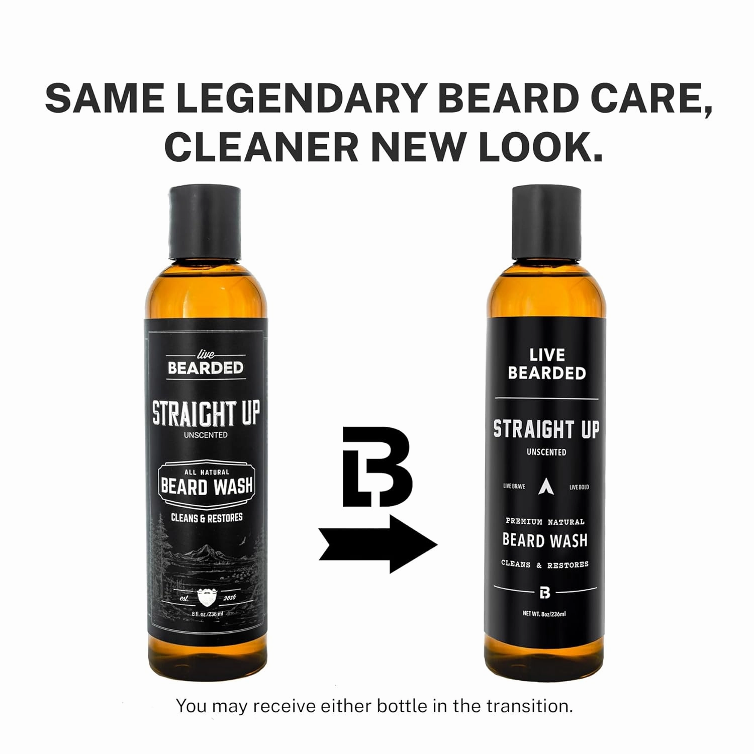 Live Bearded Beard Wash, 8 fl oz - Water-Based Face Cleanser with All-Natural Ingredients for a Gentle, Deep Clean - Made in the USA | Straight Up Unscented - Fragrance-Free