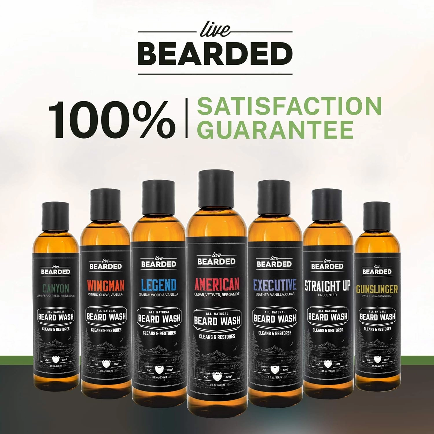 Live Bearded Beard Wash, 8 fl oz - Water-Based Face Cleanser with All-Natural Ingredients for a Gentle, Deep Clean - Made in the USA | Straight Up Unscented - Fragrance-Free