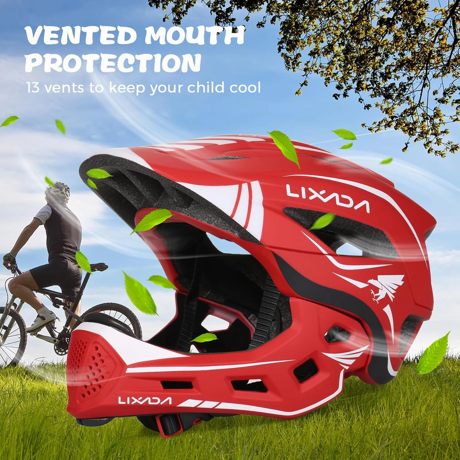 Lixada Kids Cycling Helmet Detachable Full Face Helmet Adjustable Cycling Helmet for Children Bicycle, Skateboard, Scooter, Protective Gear (20.5-22 Inches)