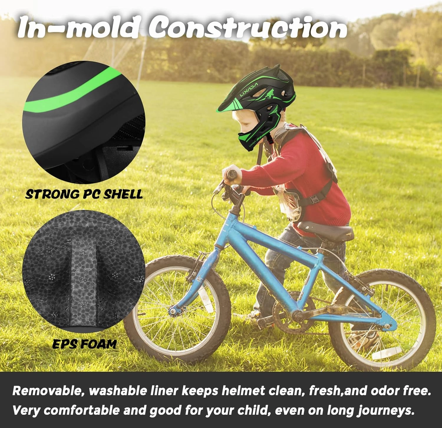 Lixada Kids Cycling Helmet Detachable Full Face Helmet Adjustable Cycling Helmet for Children Bicycle, Skateboard, Scooter, Protective Gear (20.5-22 Inches)