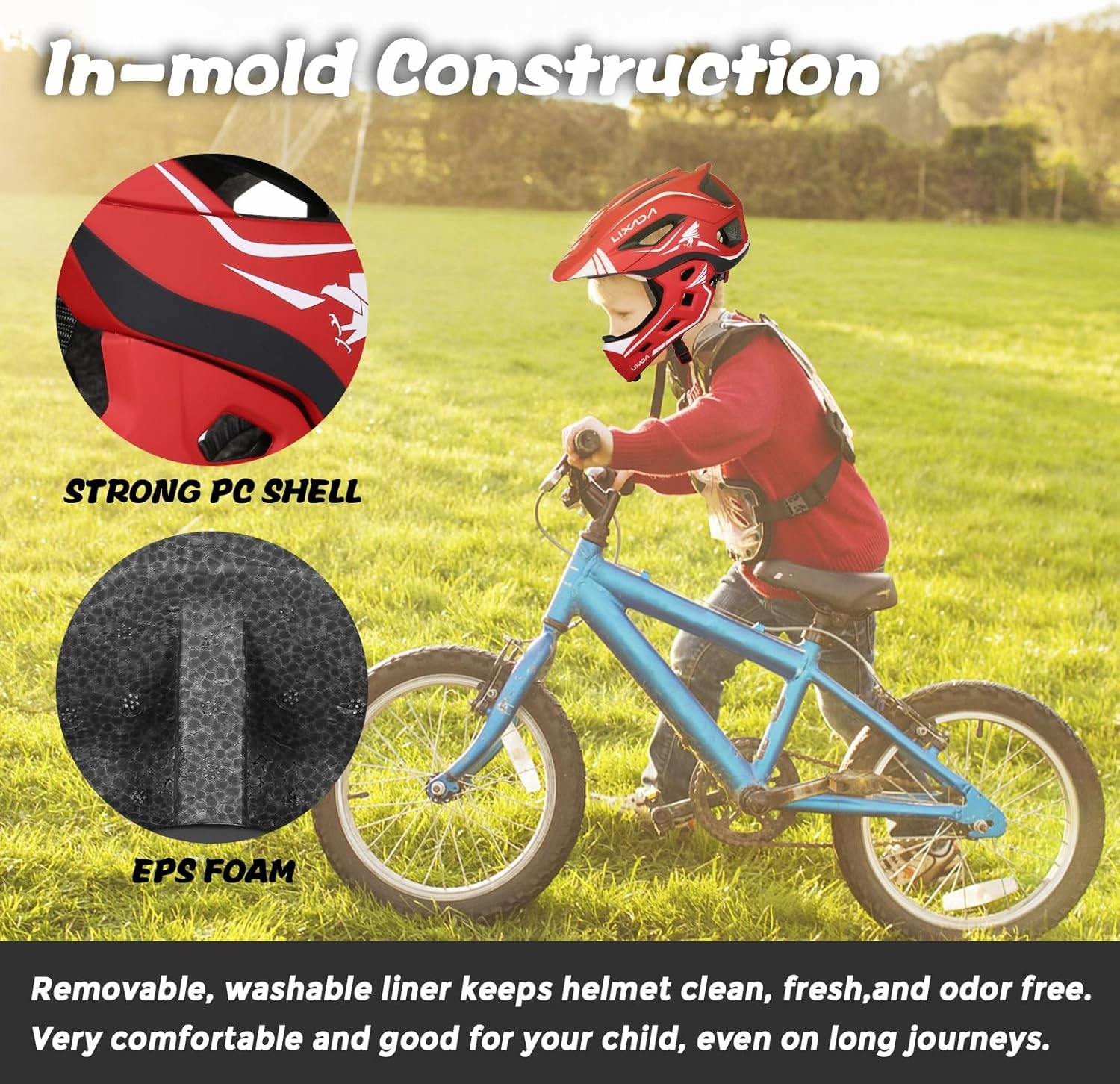Lixada Kids Cycling Helmet Detachable Full Face Helmet Adjustable Cycling Helmet for Children Bicycle, Skateboard, Scooter, Protective Gear (20.5-22 Inches)