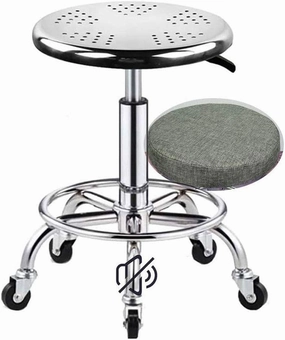 Load-Bearing 440Ibs Heavy Duty Adjustable Height Stainless Steel Structure Work Shop Stool Round Cushion,with Thick seat Cover, PU Silent Wheel, Salon Rolling Stool Swive,B (A)