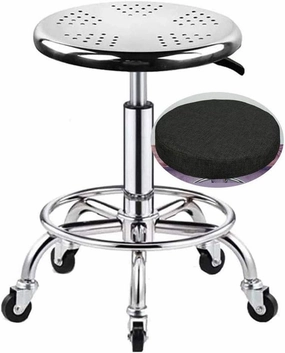 Load-Bearing 440Ibs Heavy Duty Adjustable Height Stainless Steel Structure Work Shop Stool Round Cushion,with Thick seat Cover, PU Silent Wheel, Salon Rolling Stool Swive,B (B)