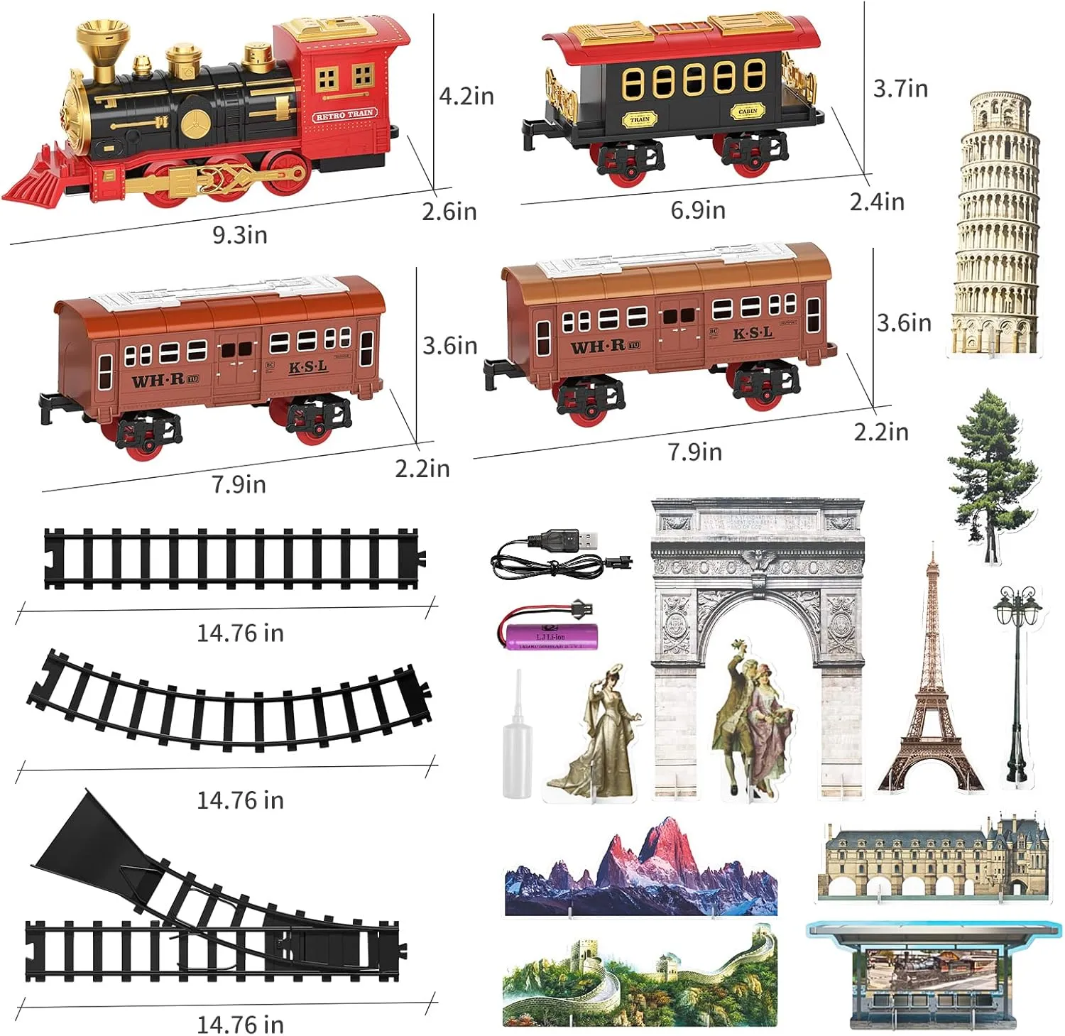 Locomoto Train Set - Electric Train Toys w/Smoke, Light and Sounds (ON/Off), Toddler Train Sets for Boys 2-4 w/Steam Locomotive Engine, Carriages and Tracks, Christmas Toy Train for Preschool Kids
