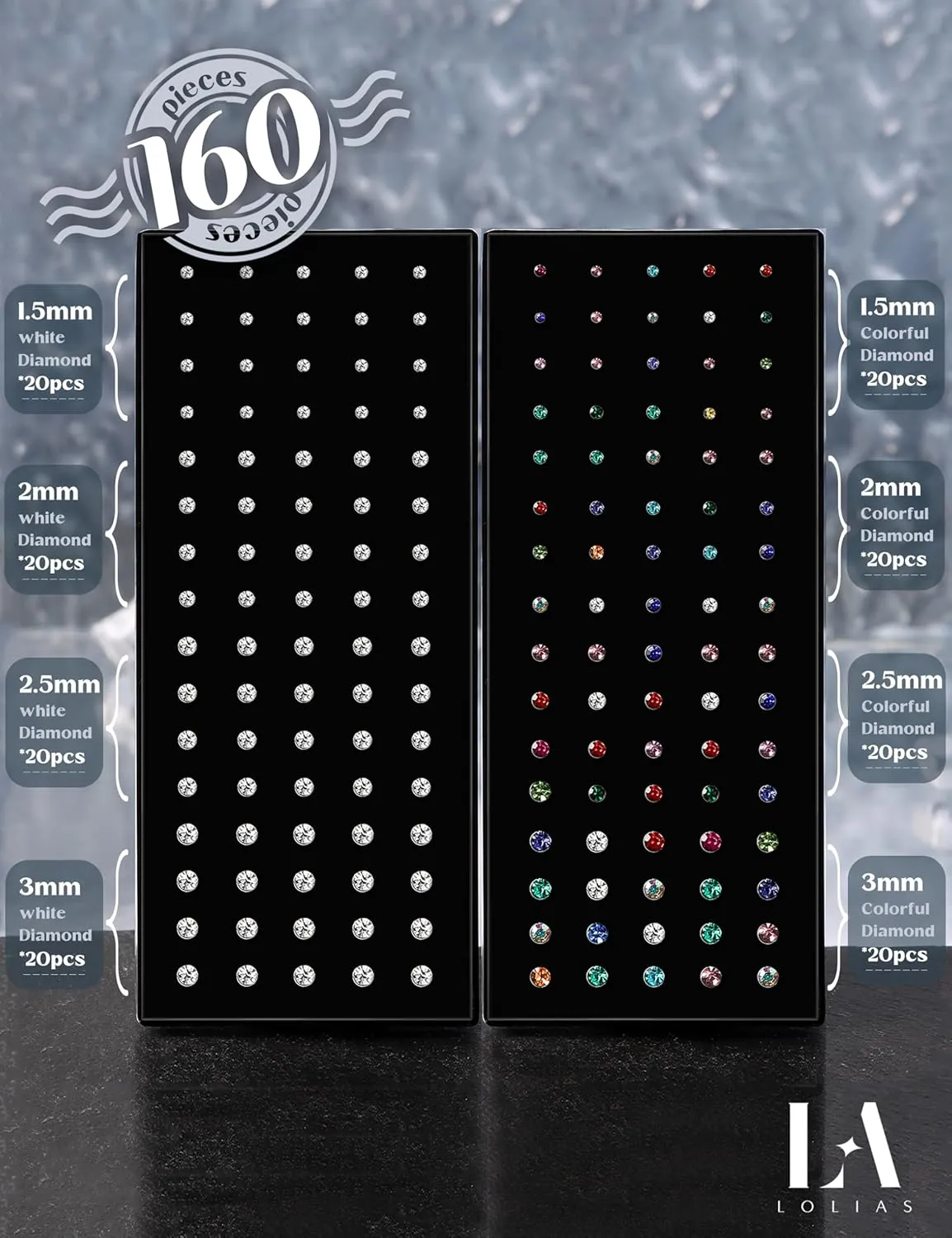 LOLIAS 𝟖𝟎-𝟏𝟔𝟎𝐏𝐜𝐬 Nose Rings Studs for Women Men - Straight or L Shaped Surgical Stainless Steel Small Nose Studs Pin - Hypoallergenic 20G 22G Tiny Nose Piercing Jewelry 1.5/2/2.5/3 mm CZ
