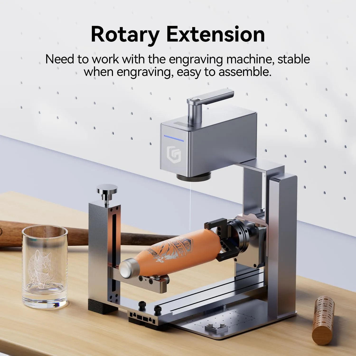 Longer Nano Portable Laser Engraver Pairs Perfectly with The Rotary Extender, Easily Engraving Irregular Objects. Combined with The Nano Sliding Extender, The Engraving Area expands to 120x330 mm.