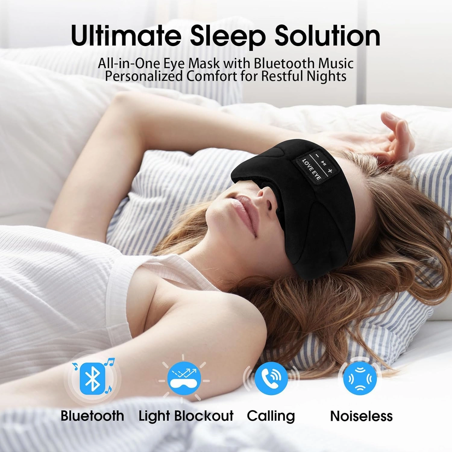 LOVE EYE Sleep Headphones Bluetooth 5.4 Sleeping Eye Mask Wireless Music Earphones with HD Speakers for Side Sleepers Total Blackout Cotton Mask for Travel, Home, Office, Unique Gifts