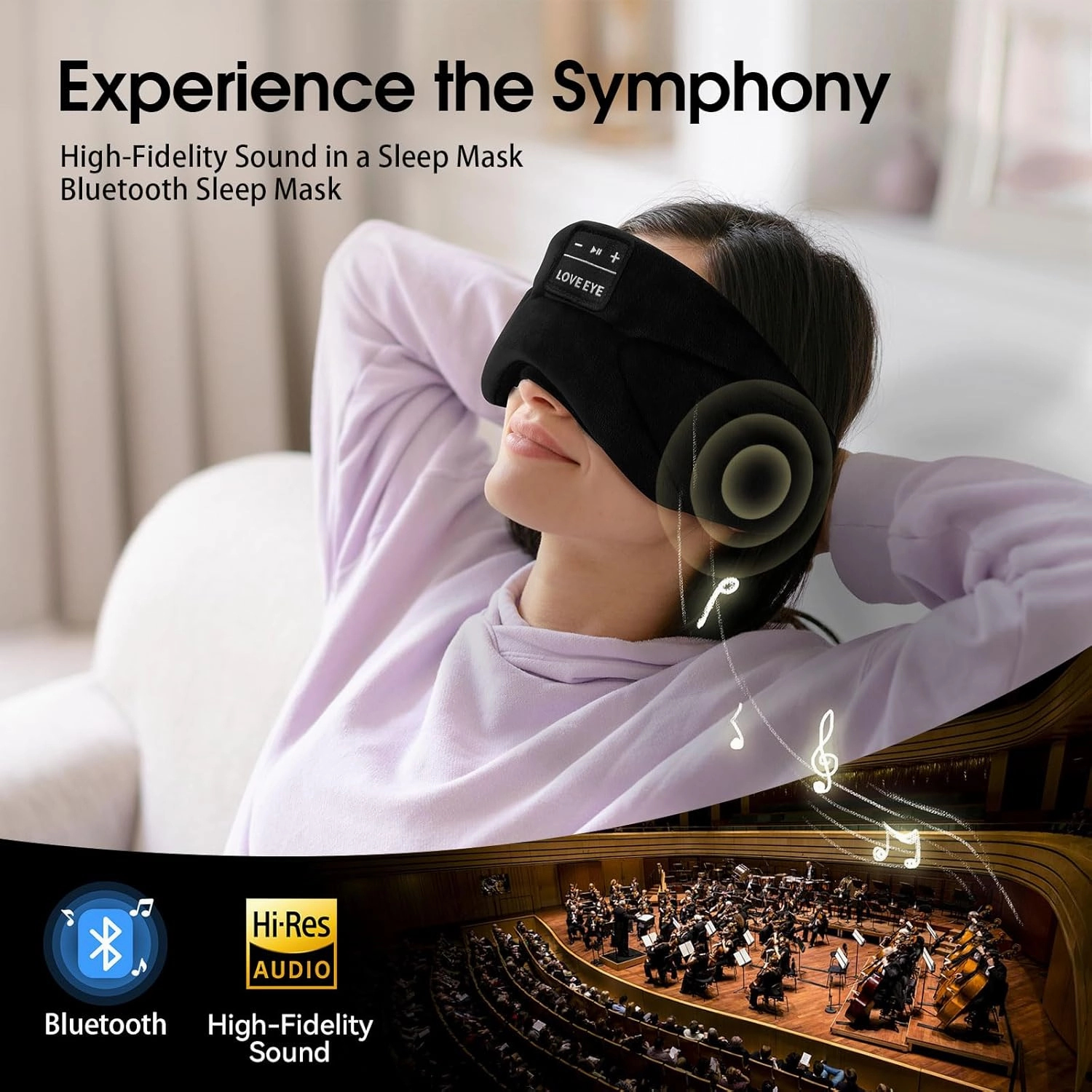 LOVE EYE Sleep Headphones Bluetooth 5.4 Sleeping Eye Mask Wireless Music Earphones with HD Speakers for Side Sleepers Total Blackout Cotton Mask for Travel, Home, Office, Unique Gifts