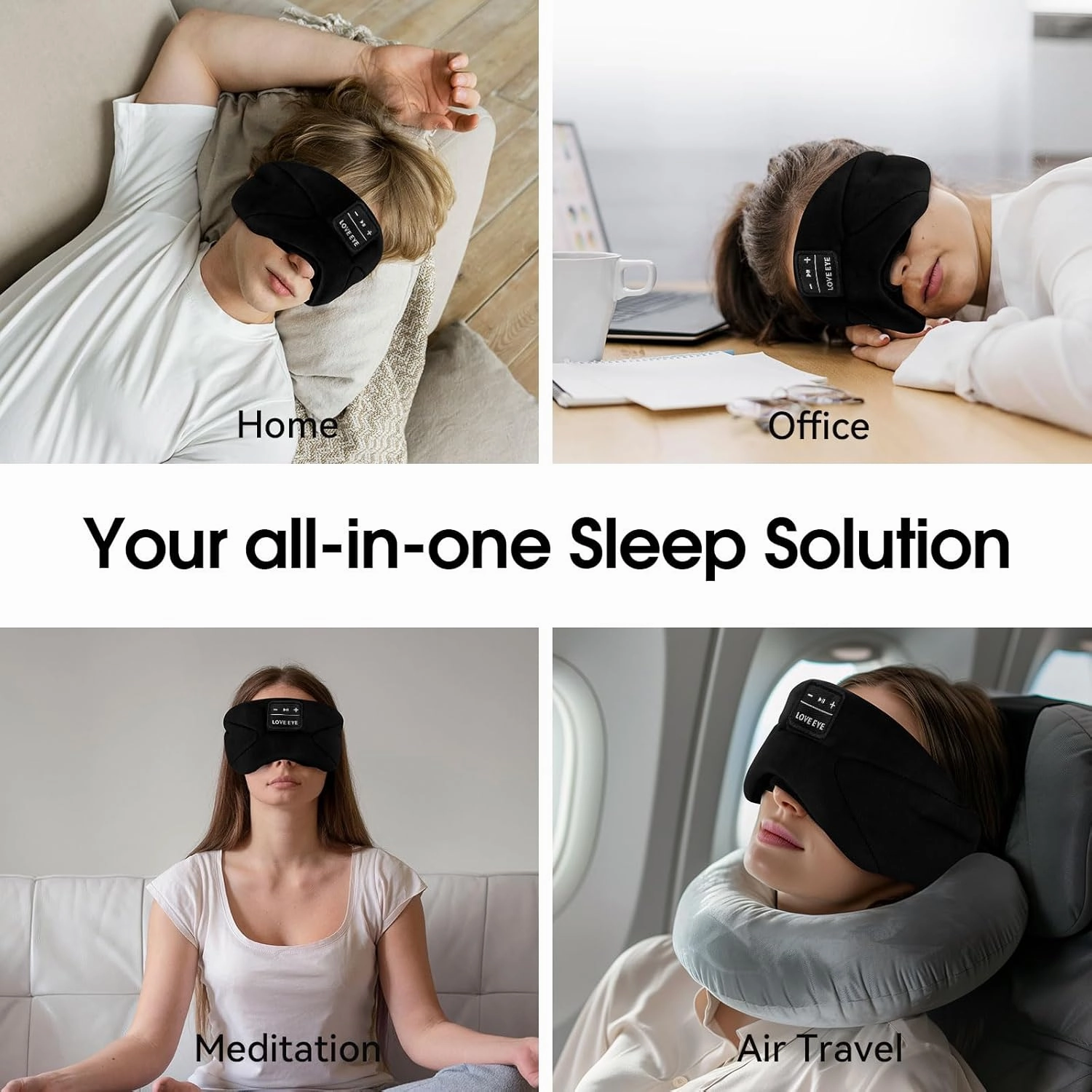 LOVE EYE Sleep Headphones Bluetooth 5.4 Sleeping Eye Mask Wireless Music Earphones with HD Speakers for Side Sleepers Total Blackout Cotton Mask for Travel, Home, Office, Unique Gifts