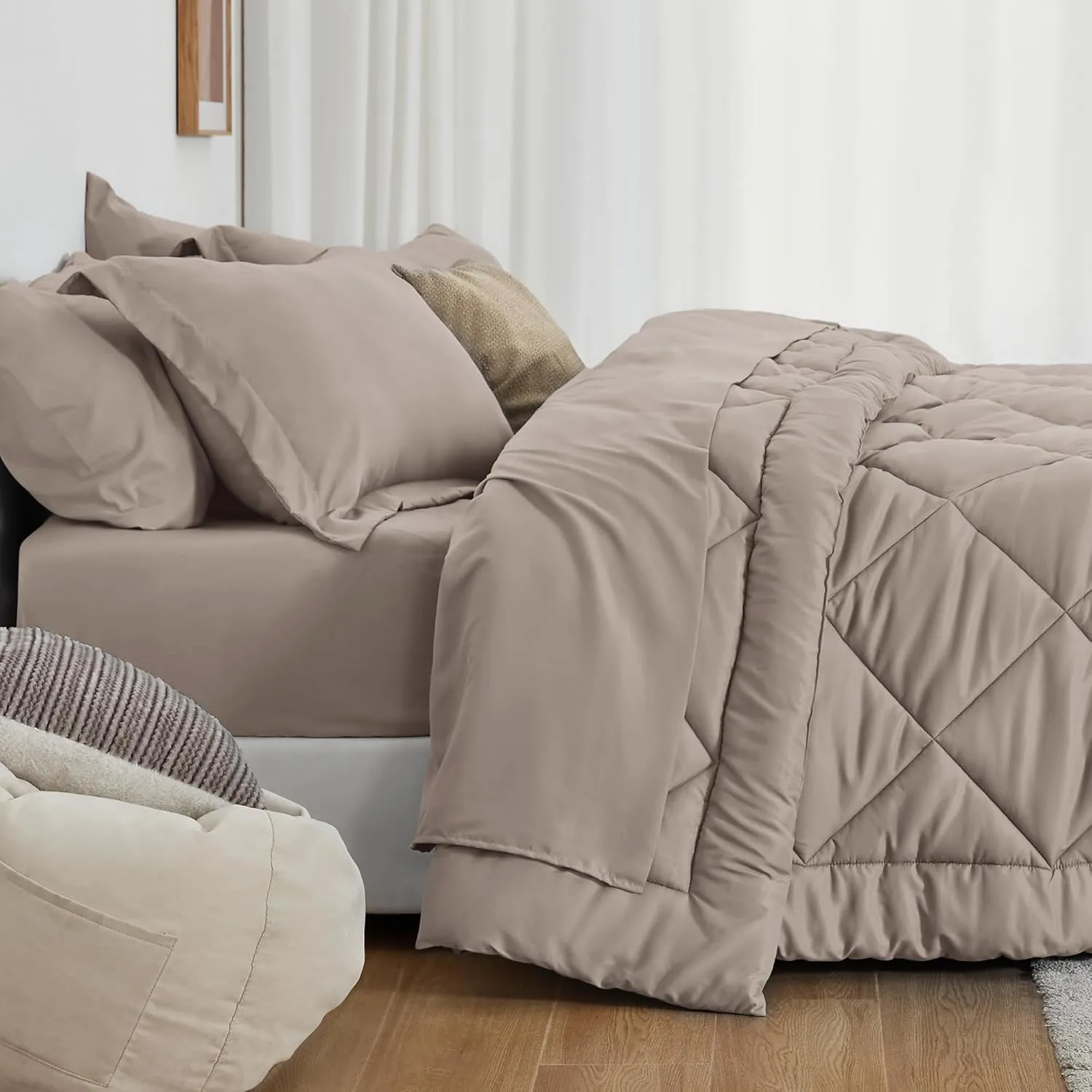 Love's cabin Full Comforter Set Burlwood, 7 Pieces Full Bed in a Bag, All Season Bedding Sets with 1 Comforter, 1 Flat Sheet, 1 Fitted Sheet, 2 Pillowcase and 2 Pillow Sham