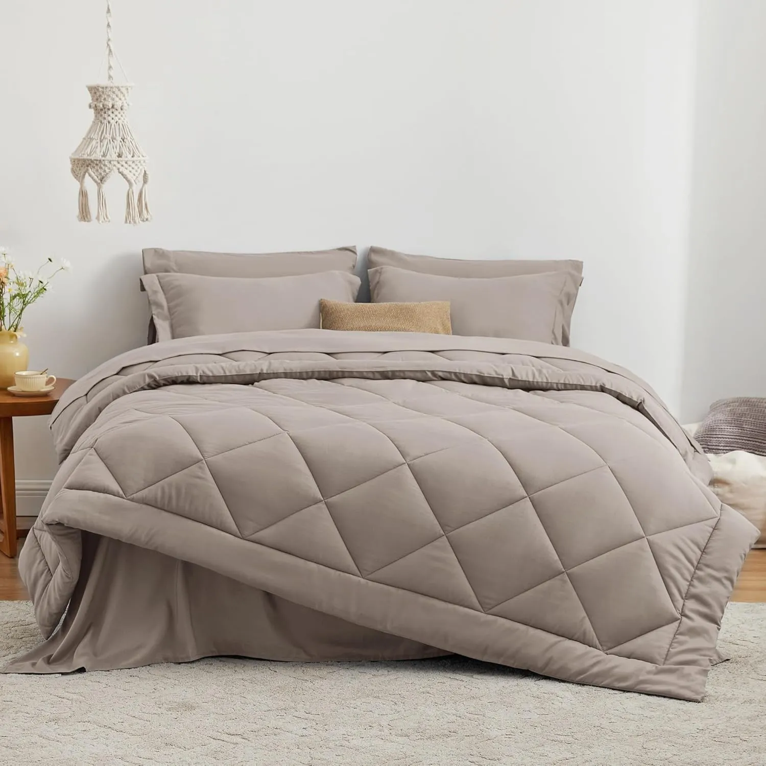 Love's cabin Full Comforter Set Burlwood, 7 Pieces Full Bed in a Bag, All Season Bedding Sets with 1 Comforter, 1 Flat Sheet, 1 Fitted Sheet, 2 Pillowcase and 2 Pillow Sham