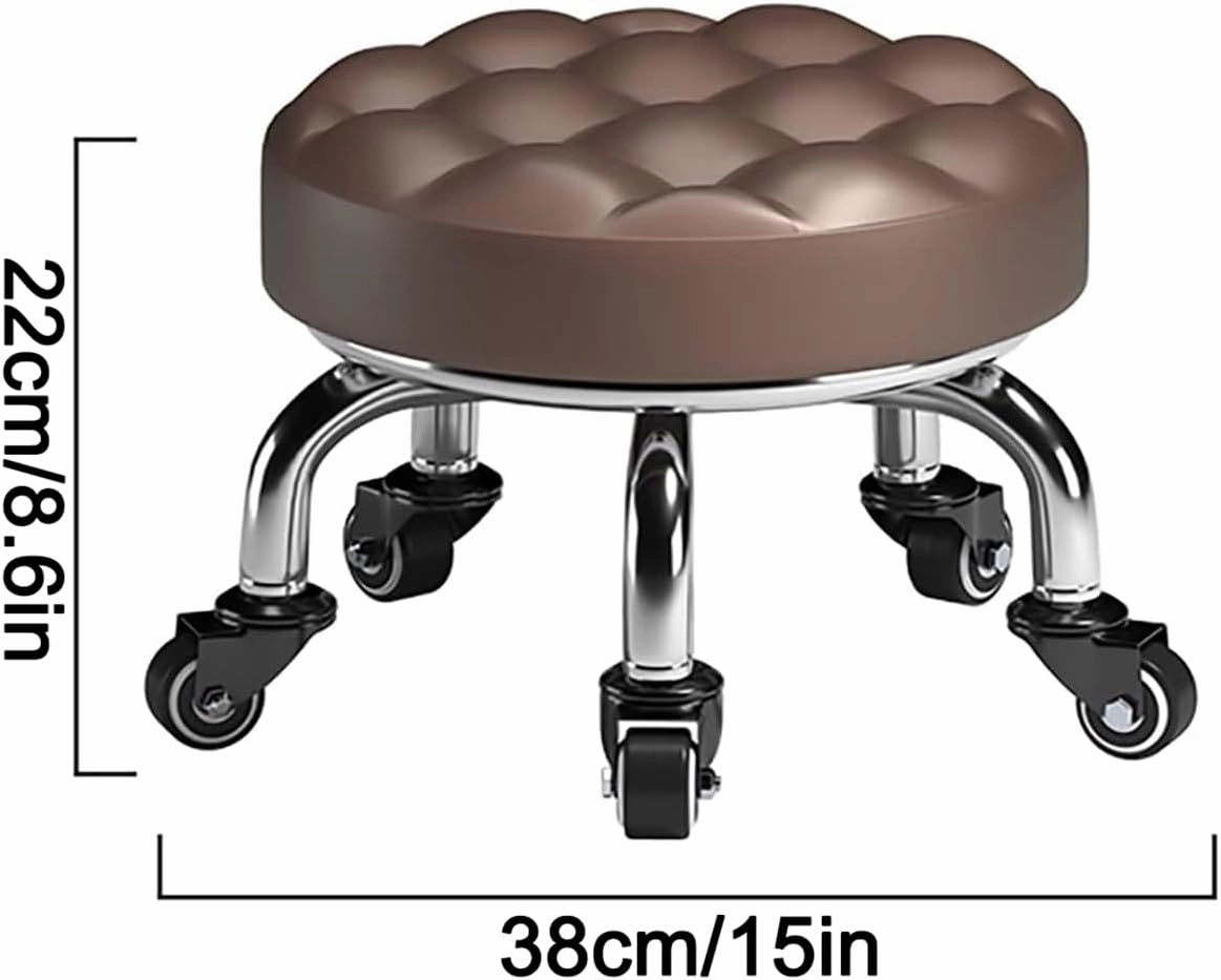 Low Rolling Stool Roller Short Stools Universal Swivel Caster Stools, 8.6 Inch Height for Malls, Home, Daily Party, Studios, Nail Salon, Spa, Pedicure,Brown