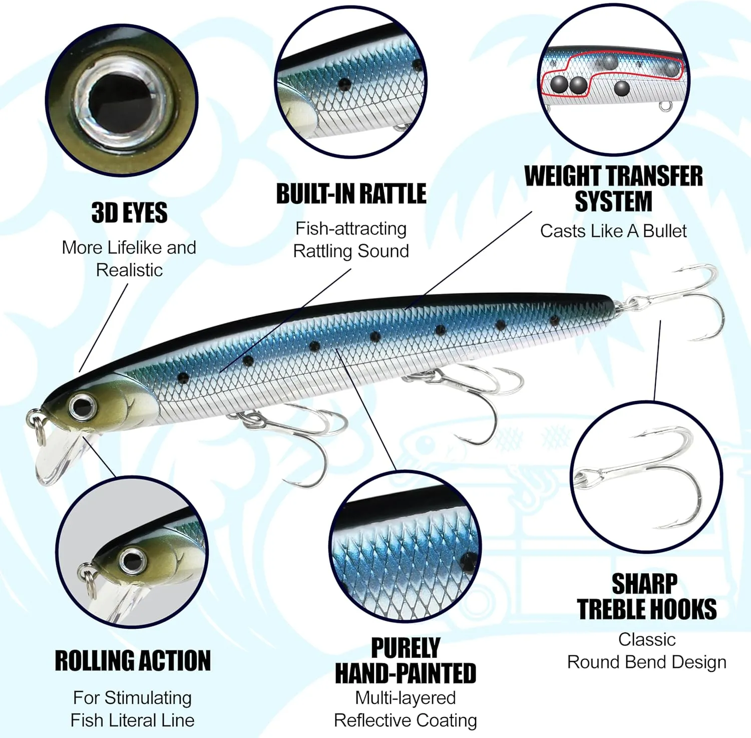LUCKY CRAFT FlashMinnow 110 Ghost Series, Saltwater Fishing Lures, Jerkbait Surf Fishing Accessories and Gear, 1-2 ft Slow Suspending Topwater Lure, Halibut and Bass Fishing Lures