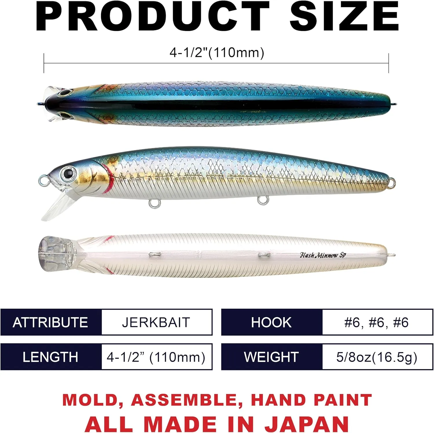 LUCKY CRAFT FlashMinnow 110 Ghost Series, Saltwater Fishing Lures, Jerkbait Surf Fishing Accessories and Gear, 1-2 ft Slow Suspending Topwater Lure, Halibut and Bass Fishing Lures