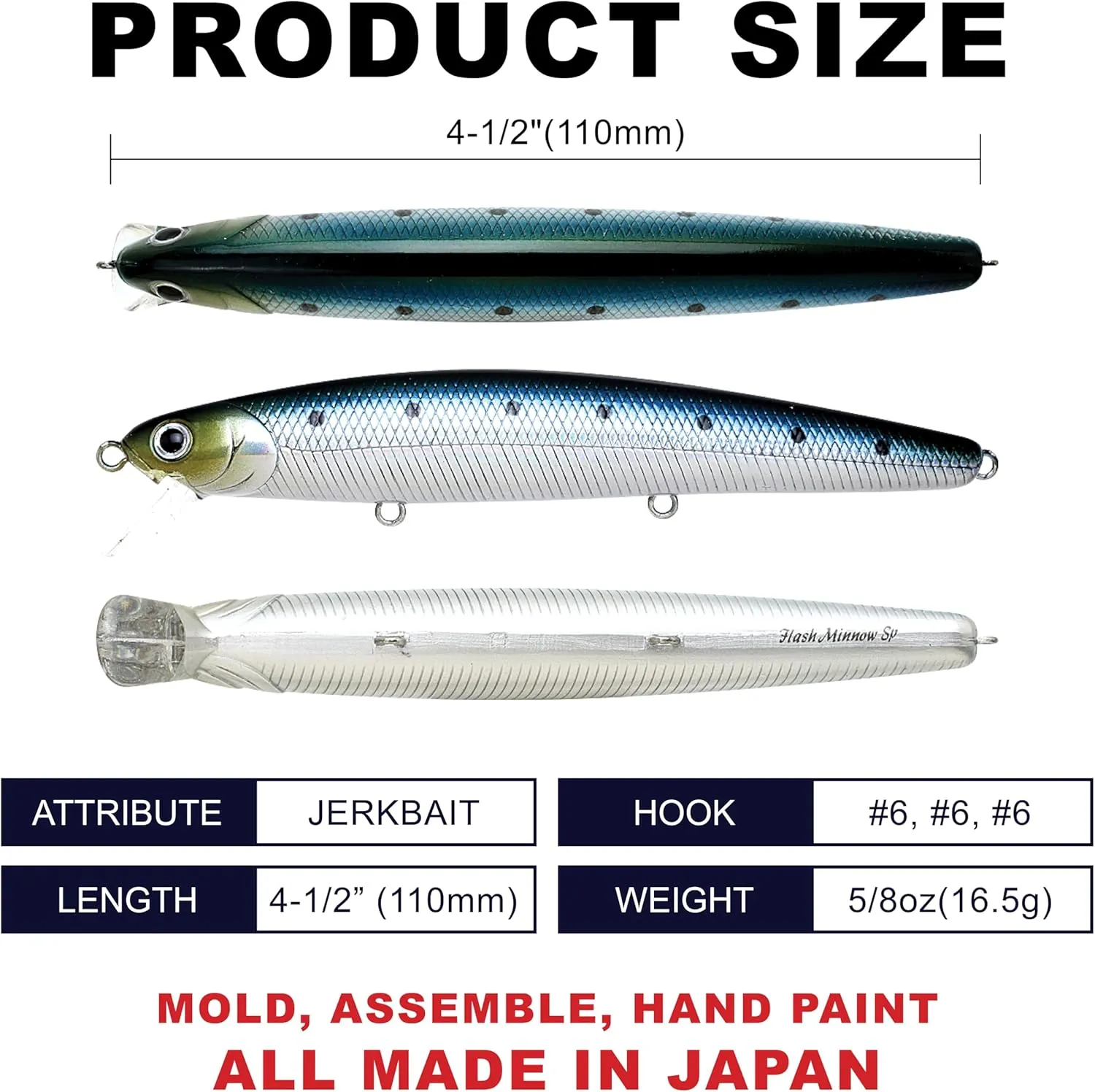 LUCKY CRAFT FlashMinnow 110, Saltwater Fishing Lures, Jerkbait Surf Fishing Accessories and Gear, 1-2 ft Slow Suspending Topwater Lure, Halibut and Bass Fishing Lures