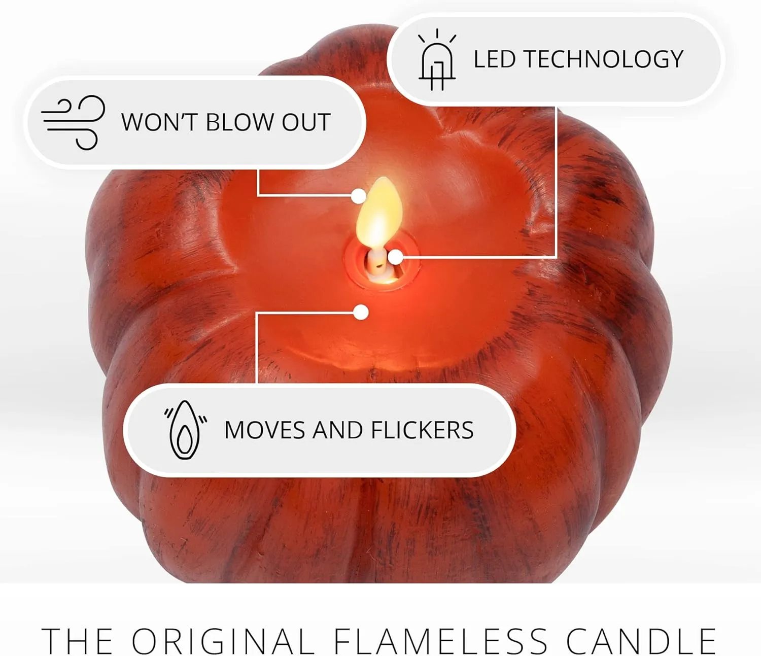 Luminara - Flameless Halloween LED Candle Battery Operated Moving Flame - Antique Orange Pumpkin - Pack of 1-5 x 4.5 - Unscented Indoor Use