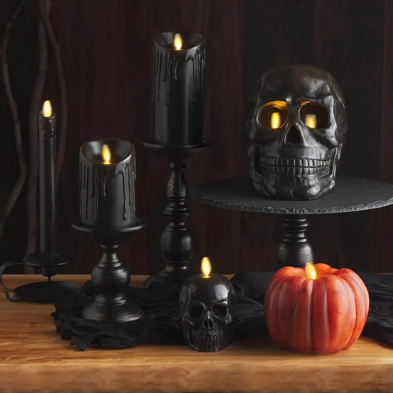 Luminara - Flameless Halloween LED Candle Battery Operated Moving Flame - Antique Orange Pumpkin - Pack of 1-5 x 4.5 - Unscented Indoor Use