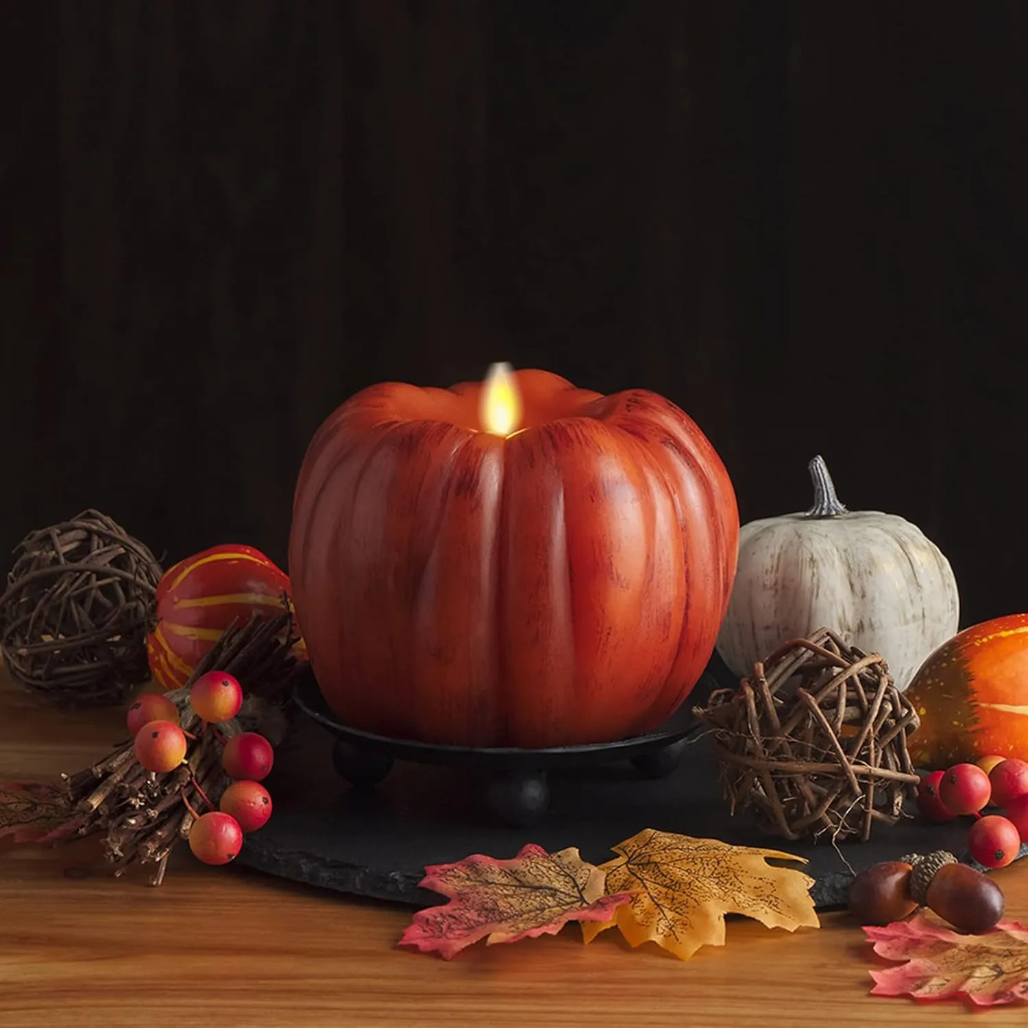 Luminara - Flameless Halloween LED Candle Battery Operated Moving Flame - Antique Orange Pumpkin - Pack of 1-5 x 4.5 - Unscented Indoor Use