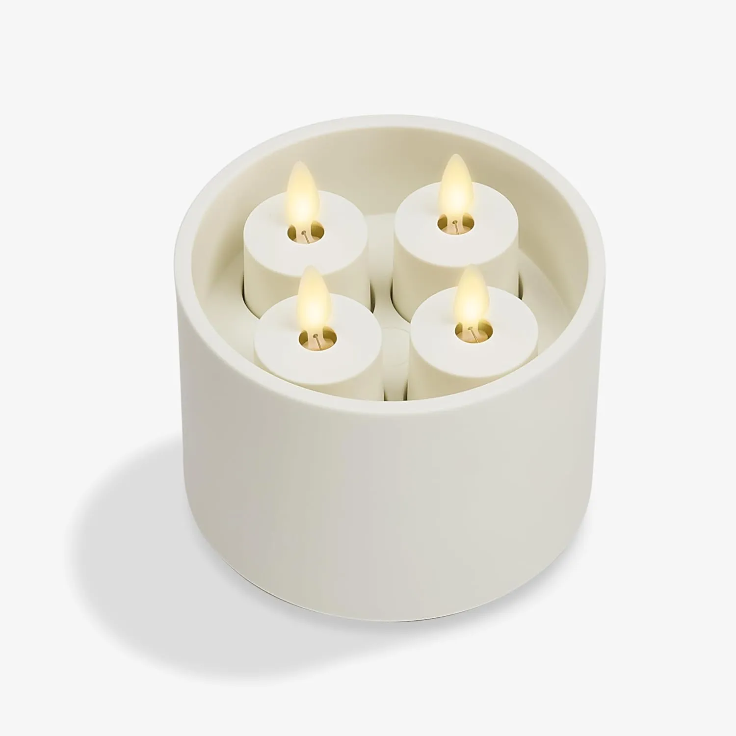 Luminara Flameless Tealights Rechargeable LED Set of 4 1.5" x 2.1", Battery Operated Moving Flame w/USB Charging Base, Indoor Safe Decorative Lights