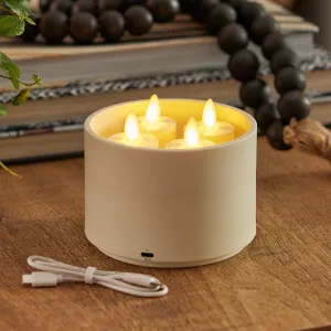 Luminara Flameless Tealights Rechargeable LED Set of 4 1.5" x 2.1", Battery Operated Moving Flame w/USB Charging Base, Indoor Safe Decorative Lights