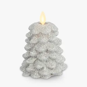 Luminara Glitter Flameless Candle North Tree (Silver, 3.3" x 4.3")